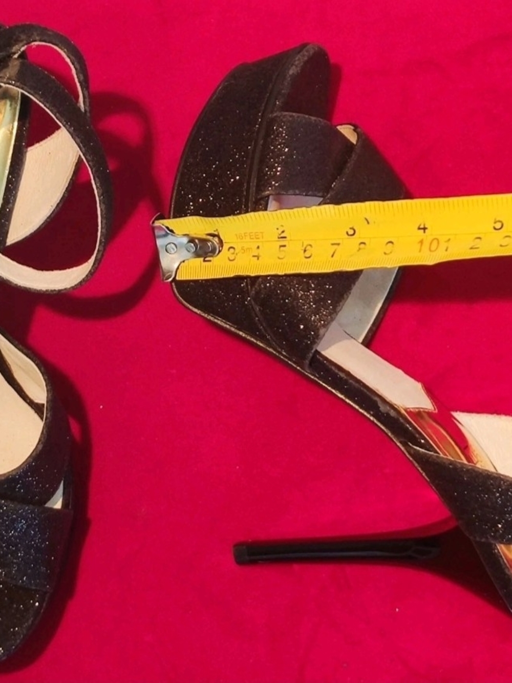 Michael Kors Wpmens Black Glitter Gideon Platform Stiletto Sandals Size 7.5M... - Picture 9 of 11